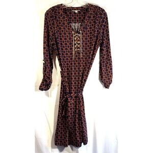 Spense Woman’s Orange/Navy Gold Lace Up Chain Dress Sz 8